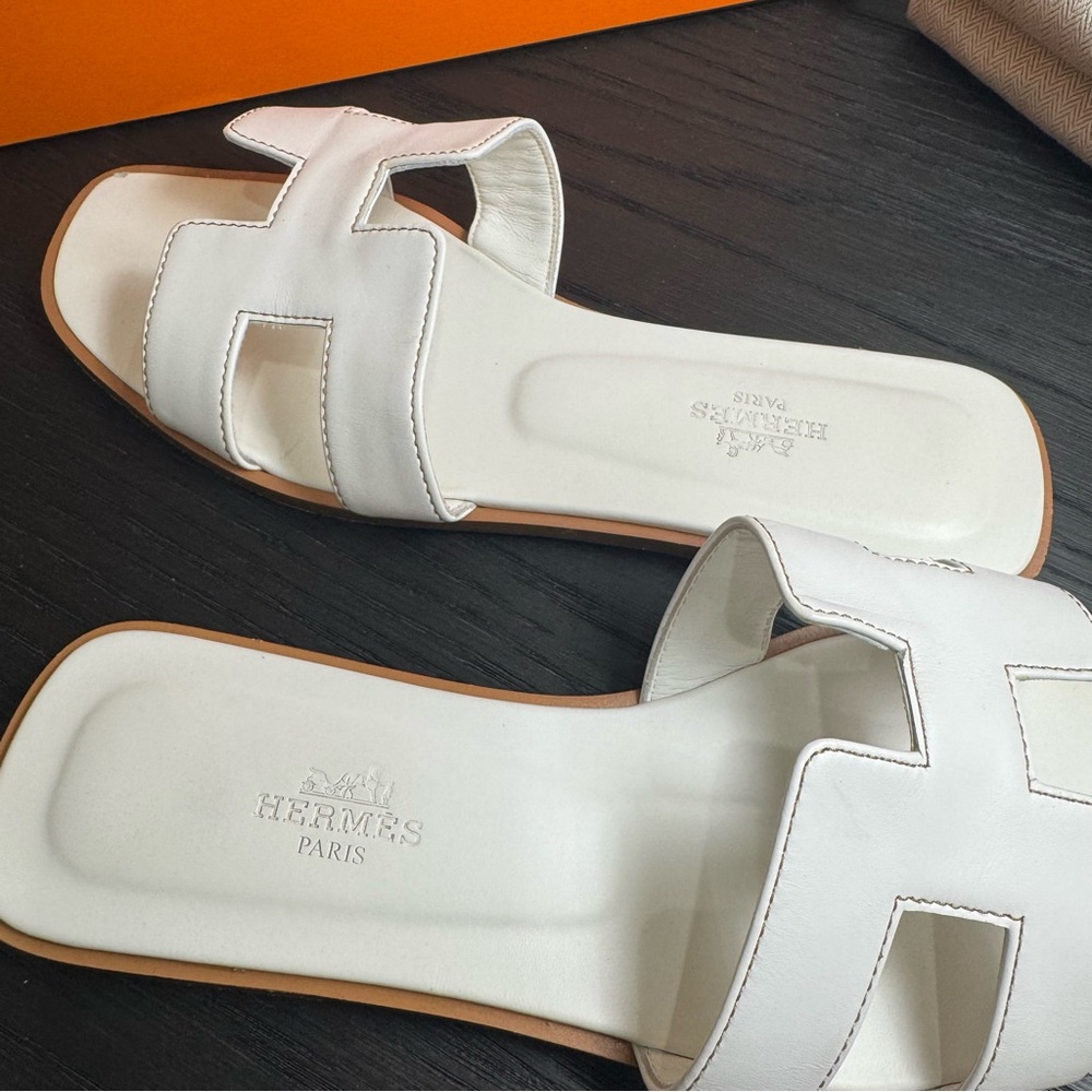 Hermes Oran Sandals Leather White 37 - Picture 4 of 9